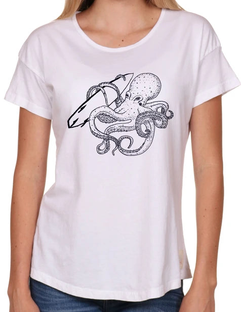 Women Octopus Line Art Seashell Tee