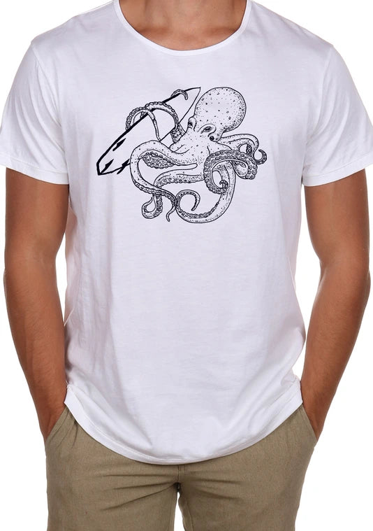 Octopus Line Art Open Neck Tee