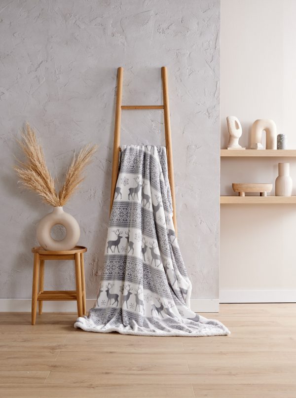 Bellissimo Nordic Sherpa Throw – Plush Fleece Blanket (Navy & Silver Grey, 130 × 180cm)