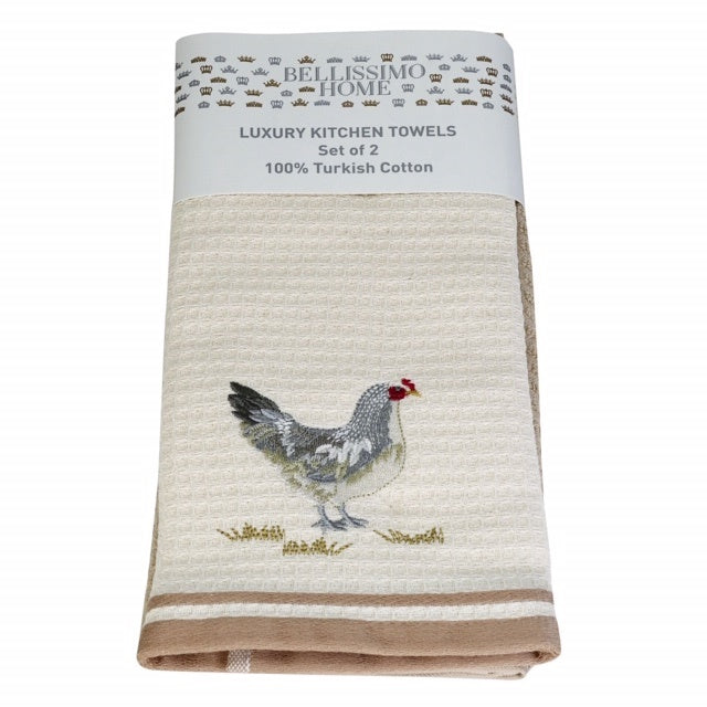 Waffle Embroidered Tea Towels -  Luxury Pack of 6
