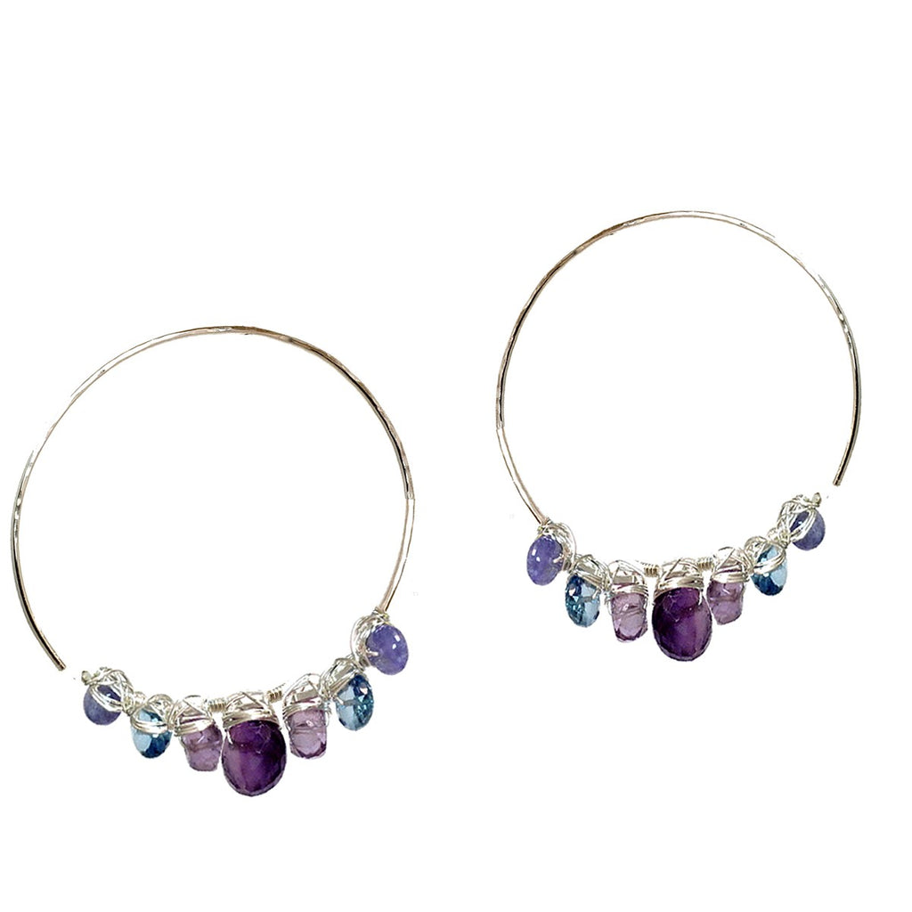 Hammered Open Gemstone Hoops