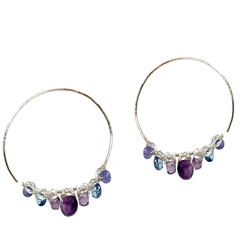 Hammered Open Gemstone Hoops
