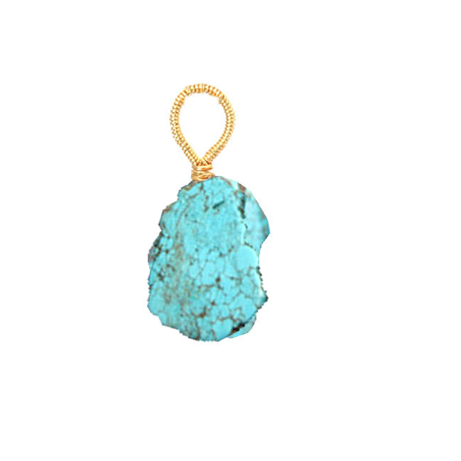 Wire-Wrapped Turquoise Magnesite Slab Pendant – Handmade in New York